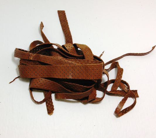 Corral Brown Perforated Leather Scraps ; eco friendly; scrapbooking; crafting 67 grams