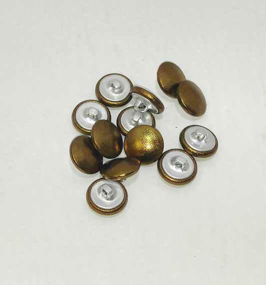 24 Line Cowhide Leather Covered Hopper Back Buttons in Bronze Metallic 12pc.