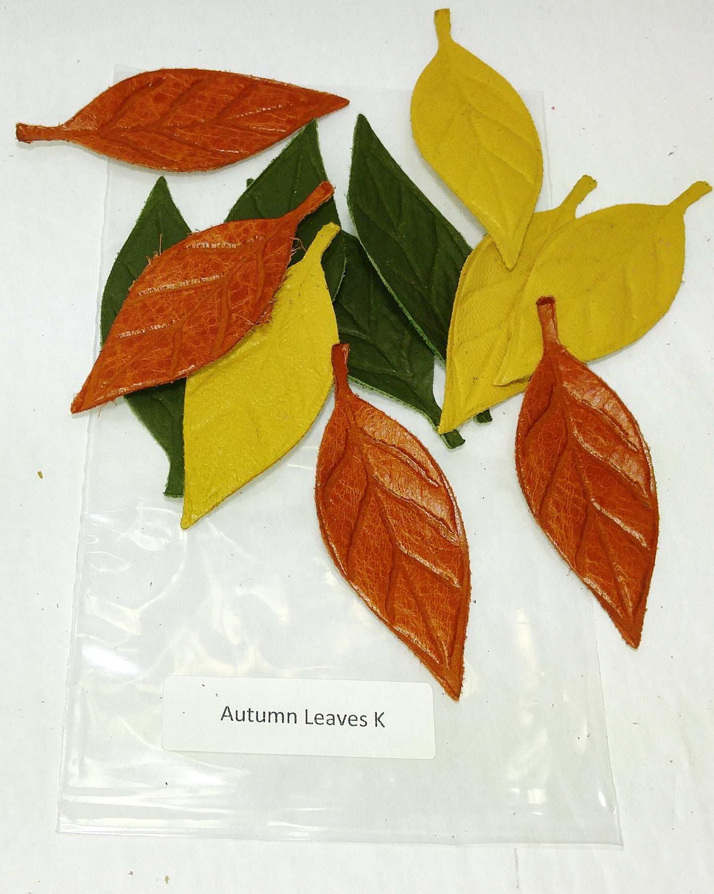 More Choice Available Leather Die Cut Leaf Shapes with Veins in Various Colors (12 pieces) Lots K-R  Autumn Leaves, Fall Foliage, Leaf Lot
