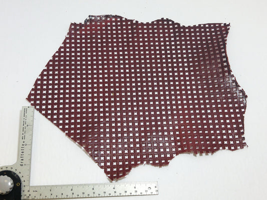 Perforated Cowhide Genuine Leather Piece 4P13 - Dark Red - leather scraps; eco friendly; scrapbooking; crafting 24092018-05 - 88 sq"