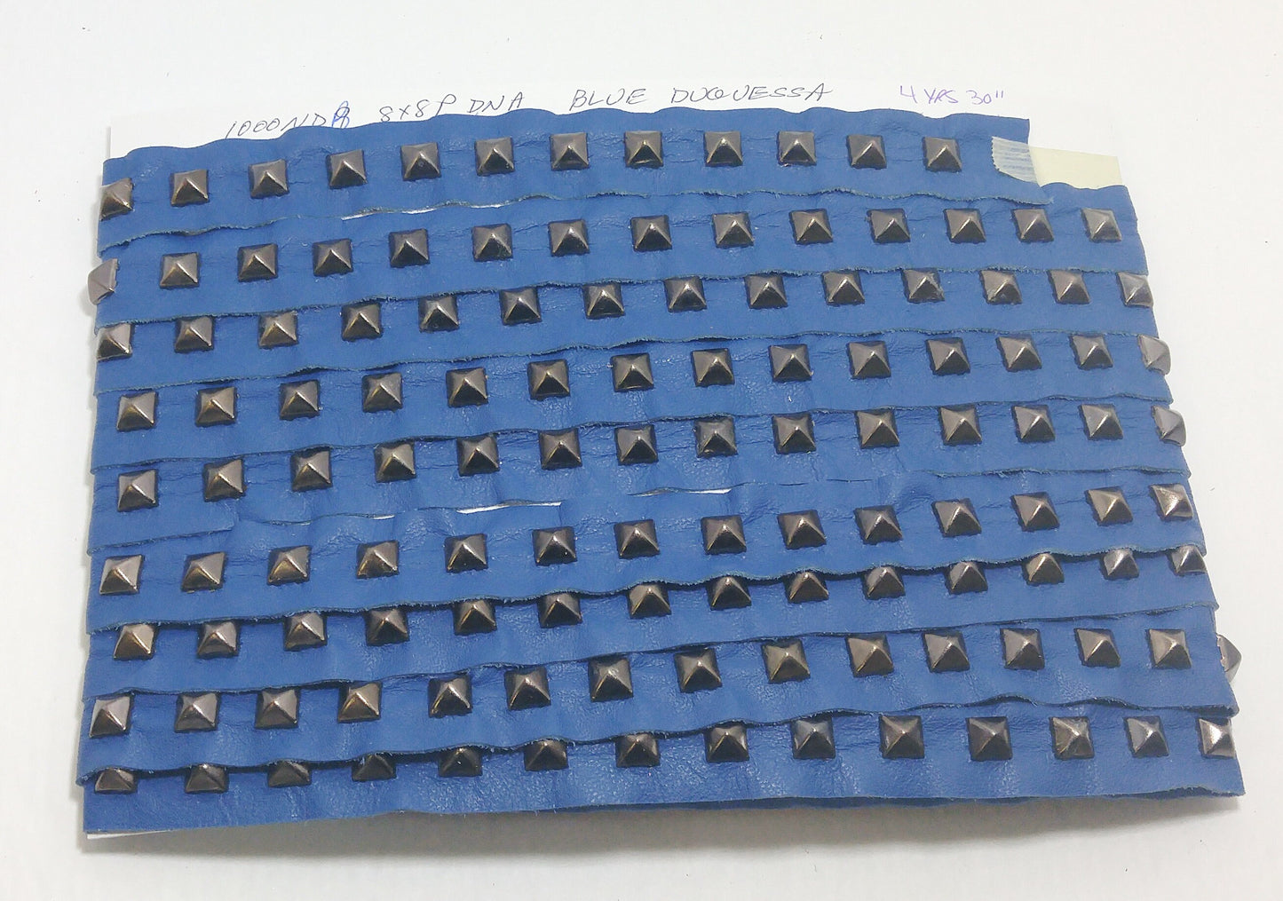 Blue Leather Tape 1 YD of 1" wide Genuine Cowhide Leather Trim with Square Pyramid Nailhead Accent; edge binding; Blue Duquessa 3725XD9