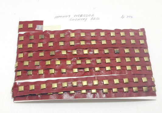 Genuine Cowhide Leather Trim 1 YD of 1" wide with Square Flat Nailhead Accent; edge binding; top stitch decoration; Country Red 3725XD9