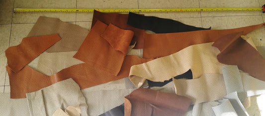 LARGE Perforated Cowhide Genuine Leather Piece 3P1 - Assorted colors - leather scraps; eco friendly; scrapbooking; crafting; leather working