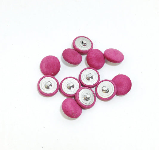 24 Line, Cowhide Leather Covered Buttons in Fuchsia Suede (12 PC.) 5/8" 16mm pink magenta
