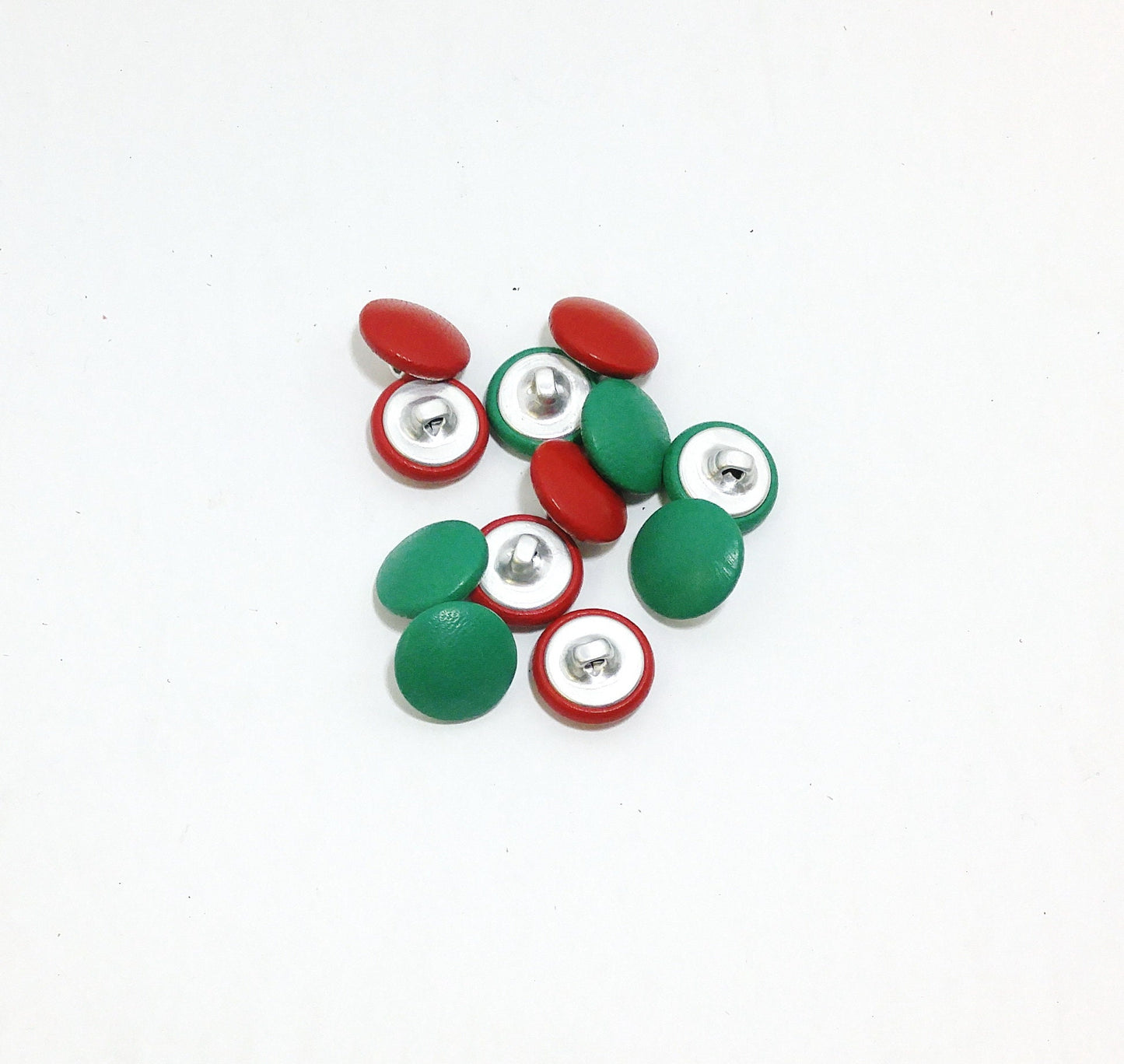 24 Line, Lambskin Leather Covered Buttons in Jade Green and Cherry Red Lamb (12 PC.) 5/8" 16mm Christmas; crafts; costumes; clothing