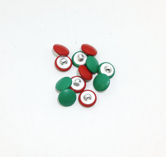 24 Line, Lambskin Leather Covered Buttons in Jade Green and Cherry Red Lamb (12 PC.) 5/8" 16mm Christmas; crafts; costumes; clothing