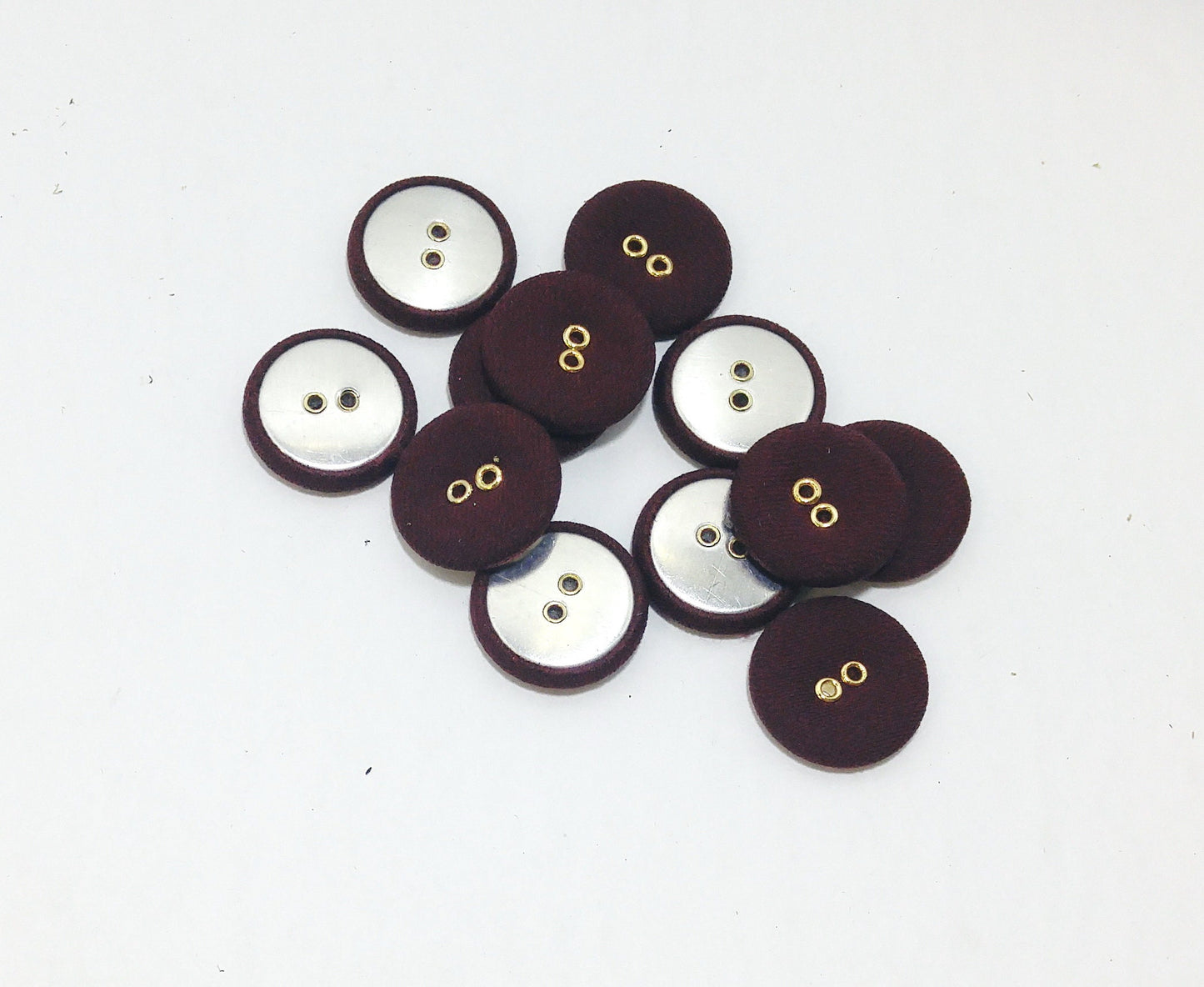 36 Line, Stretch Fabric Covered Buttons in Burgundy or Black with Silver or Gold Eyelets Sew Through (12 PC.) 7/8" 22mm