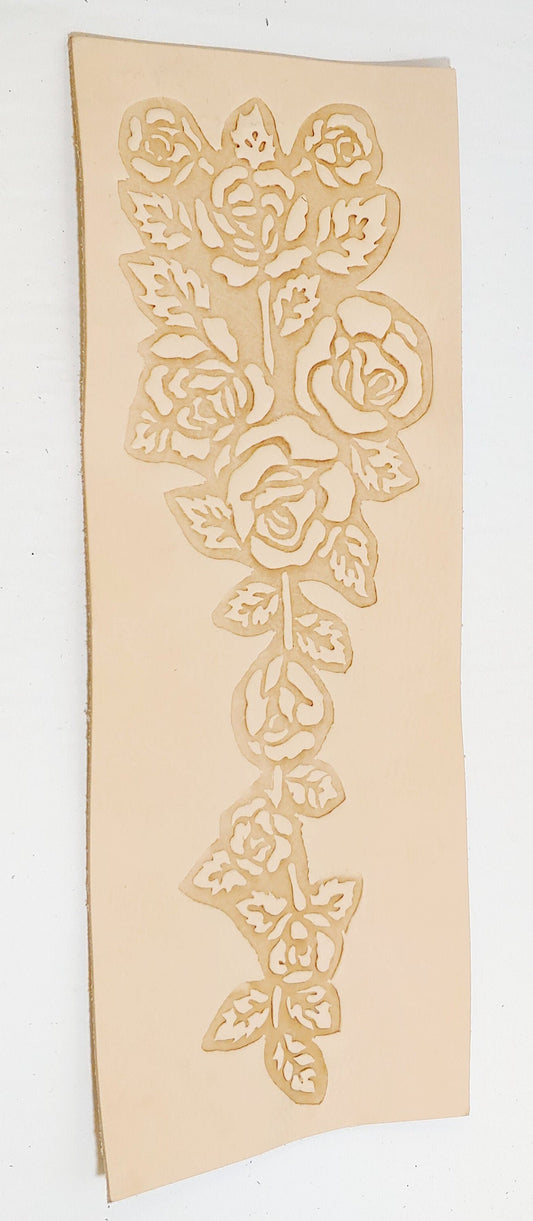 Natural Veg Tan Floral Leather Piece Ready to Paint and Frame 5 oz. 5" x 13-1/2" - Small/med pieces - Good for Crafting - flowers
