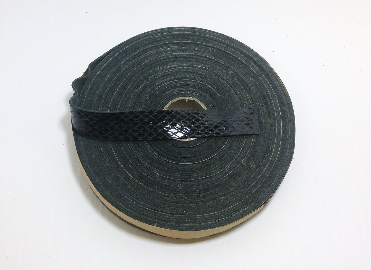 1" Flat Snake Print Embossed Cowhide Leather Split Strap with Sheen in Black (5 YDS) 1000NCD Thickness of 0.065" - tote bag straps; binding