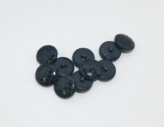 Shiny Snake Print Cowhide Split Leather Covered Buttons in Black with Black Hopper Back