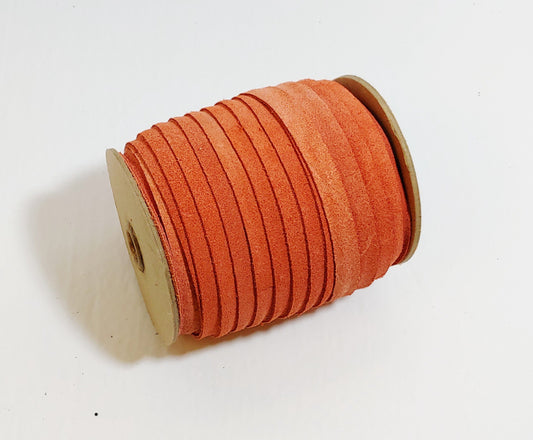 1/2" Flat, Lacing in Coral/Salmon Calf Split Suede (5 yds) 0500FC8 DIY; leather crafts; dream catchers; leather string; lacing; fringe;