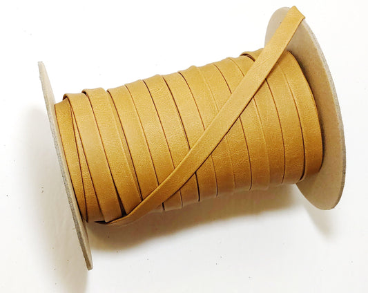 1/4" wide Tan Polyurethane Faux Leather Strip Vegan;  0250BUNW, straps 10 YDS