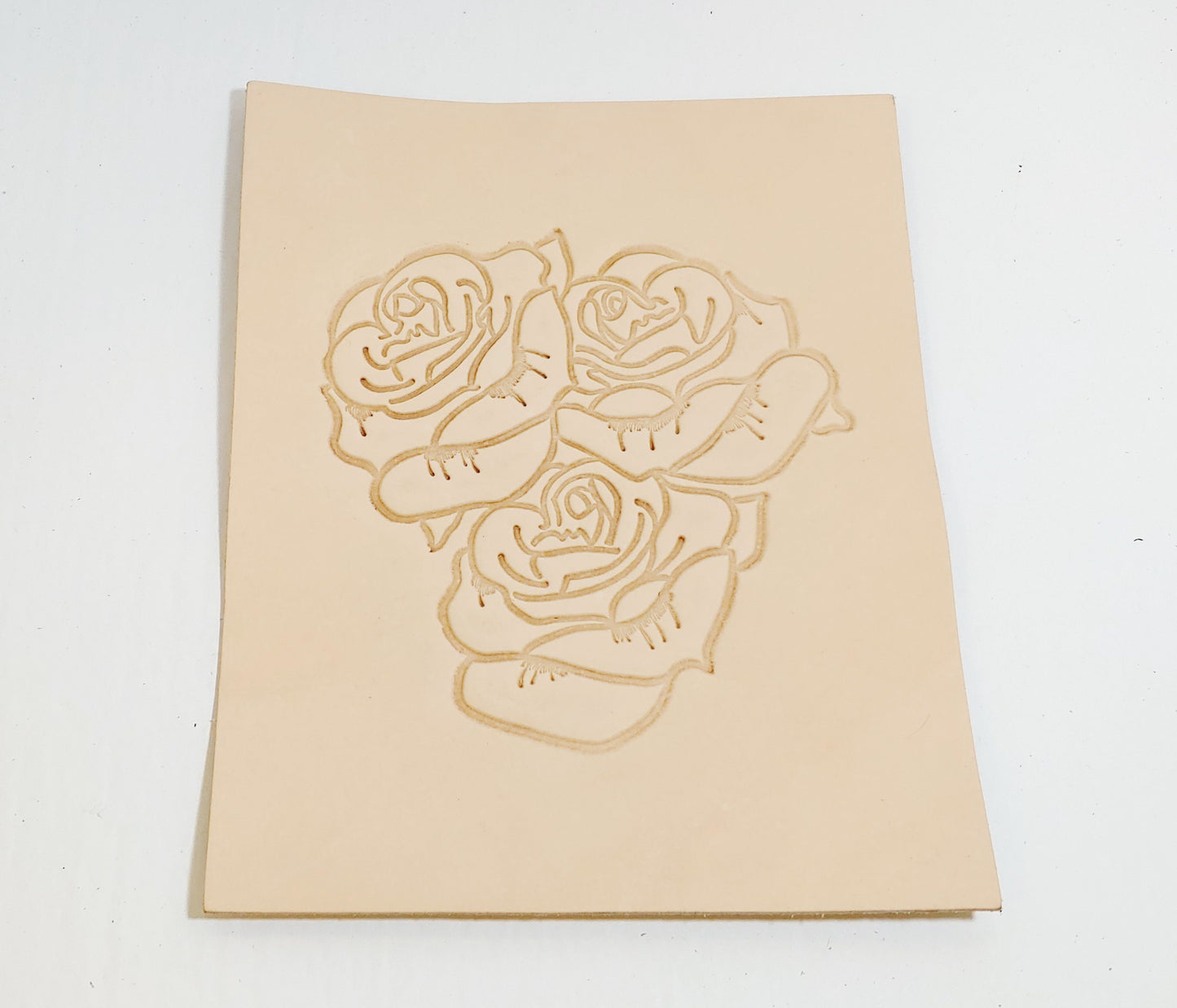 Natural Veg Tan Floral Leather Piece Ready to Paint and Frame 5 oz. 8" x 10" - Good for Crafting - Roses; flower; wedding gift; room decor