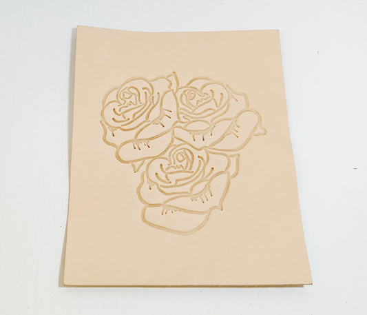 Natural Veg Tan Floral Leather Piece Ready to Paint and Frame 5 oz. 8" x 10" - Good for Crafting - Roses; flower; wedding gift; room decor