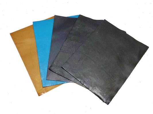 Leather Die Cut Rectangles 5" x 7" in Genuine Cowhide Leather - blue black tan