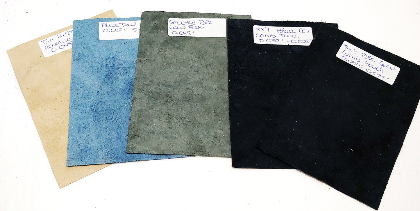 Leather Die Cut Rectangles 5" x 7" in Genuine Cowhide Leather - blue black tan