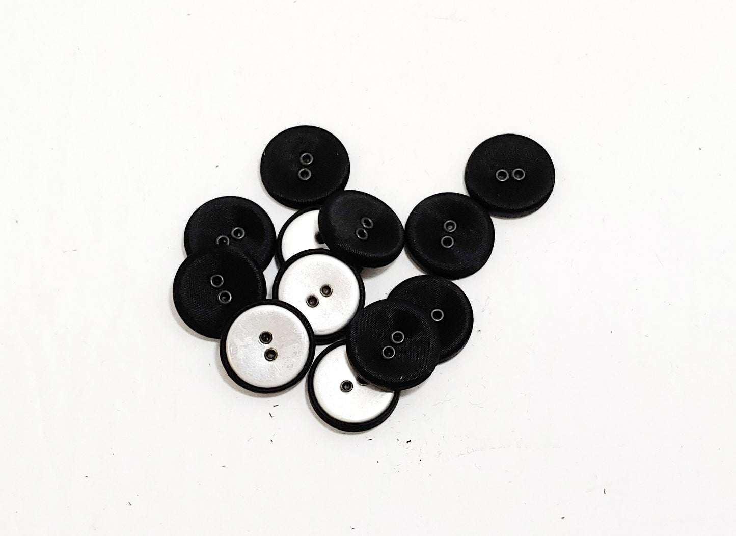 36 Line, Fabric Covered Buttons in Black Satin with Silver, Black, or Gold Eyelets Sew Through (12 PC.) 7/8" or 22mm