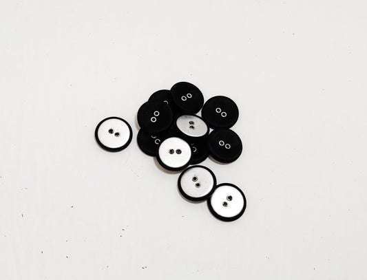 36 Line, Fabric Covered Buttons in Black Satin with Silver, Black, or Gold Eyelets Sew Through (12 PC.) 7/8" or 22mm