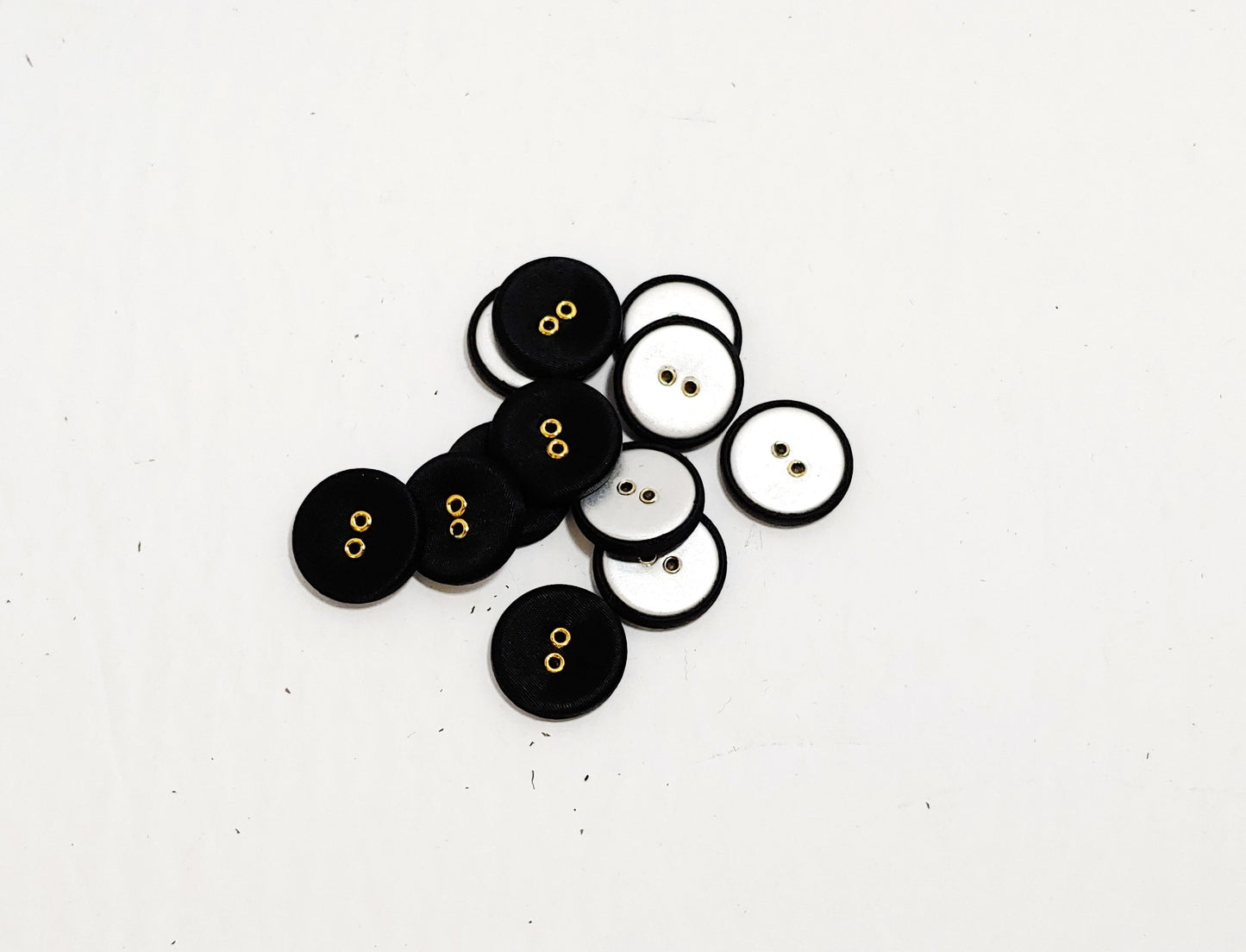 36 Line, Fabric Covered Buttons in Black Satin with Silver, Black, or Gold Eyelets Sew Through (12 PC.) 7/8" or 22mm