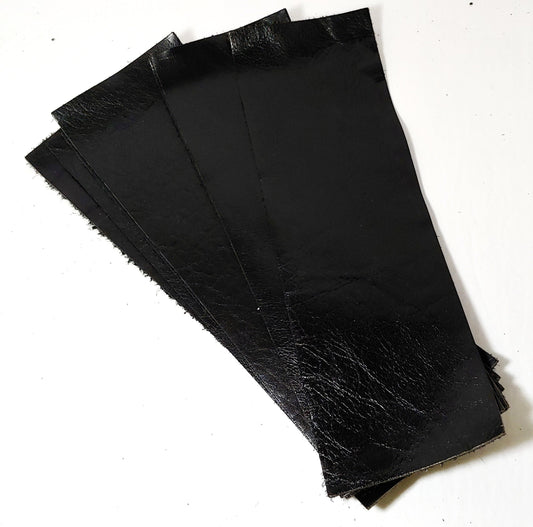 Leather Die Cut Rectangles 11-3/4" x 3-3/4" in Genuine Cowhide Leather - Shiny Black
