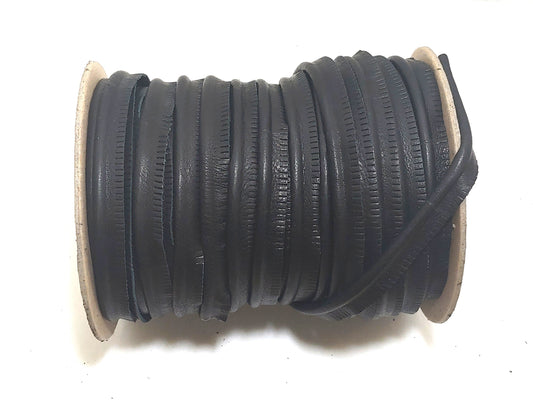 5/8" Round Cord Piping, Genuine Cowhide Leather in Black Fuji (2 YDS) 2173XDB - bold piping; upholstery piping; large cushions