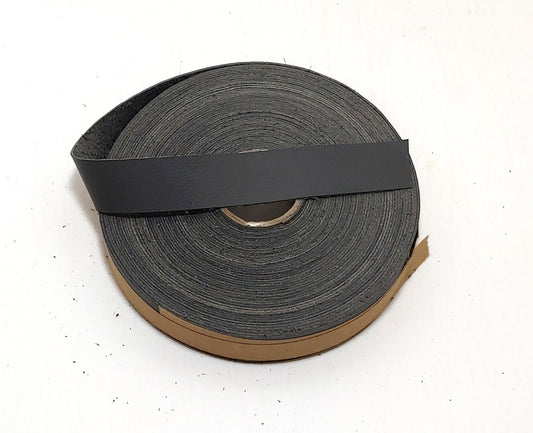 1" Flat, Cowhide Leather Strap in Grey (5 YDS) 1000NDD ; light blue trim tape