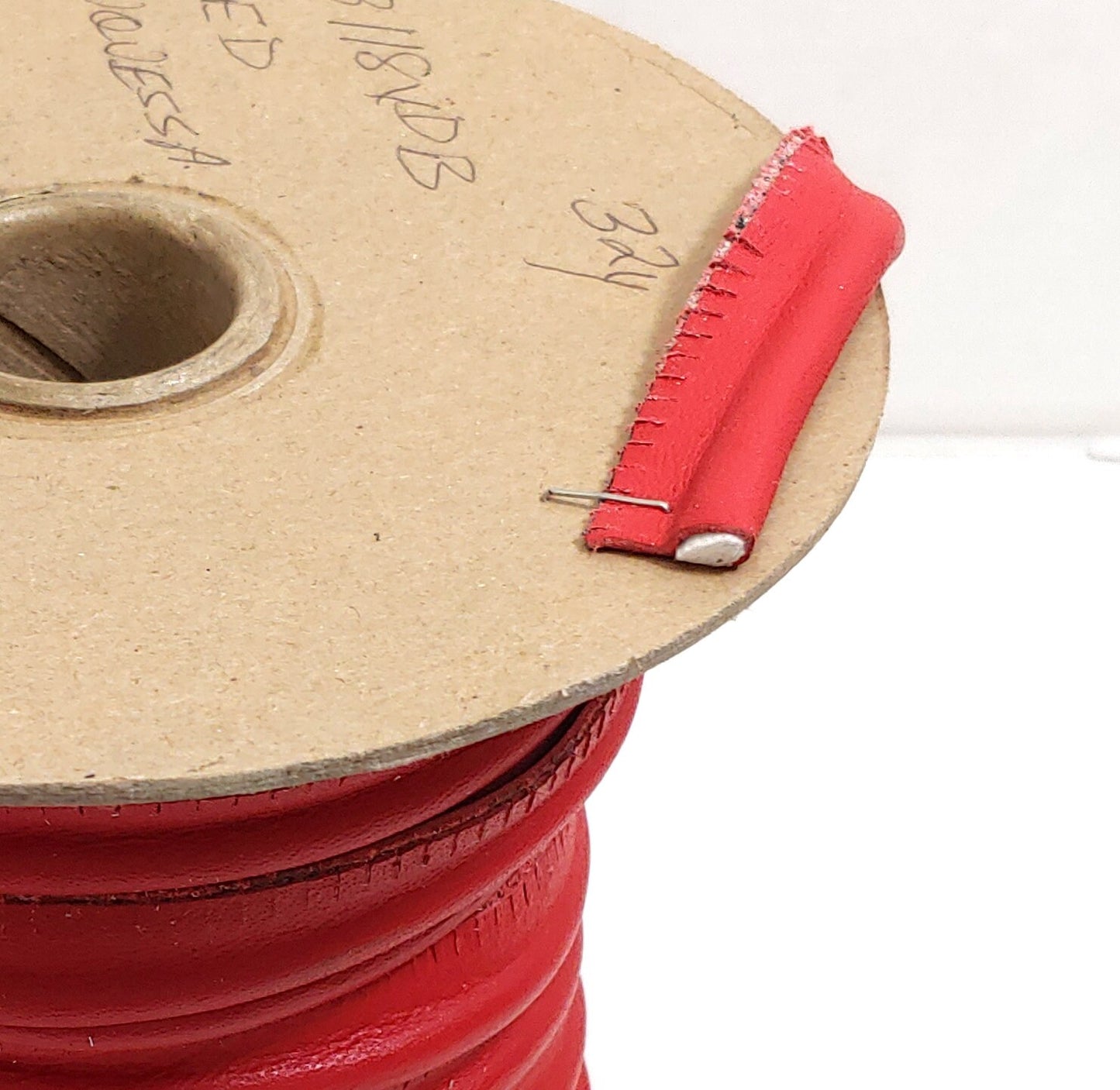 5/8" Round Cord Piping, Genuine Cowhide Leather in Red Duquesa (3 YDS) 3118XDB - bold piping; upholstery piping; large cushions