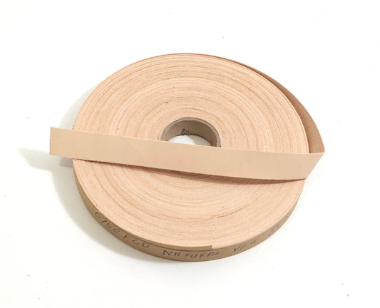1" Flat Cowhide Leather Binding in Natural Veg Tan (5 yds) 1000FCD trim tape; edge binding; leather tape thickness .032" (2oz)