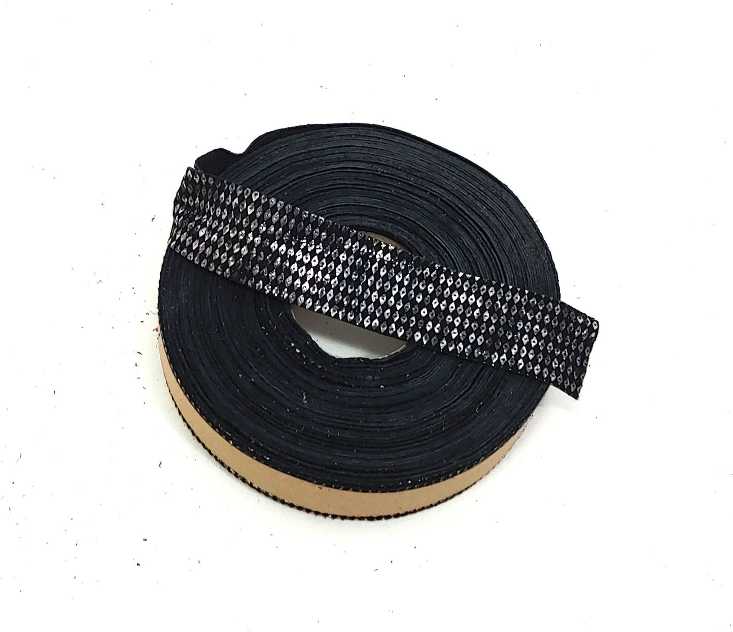 1" Flat, Pig Suede Stripping, in Silver Diamonds on Black (5 YDS) 1000NPA trim tape; edge binding; leather tape