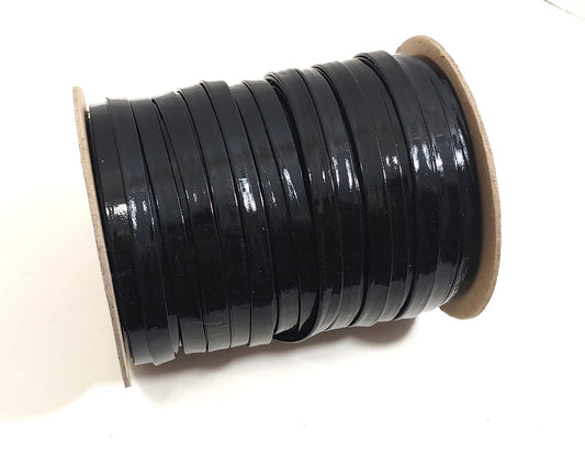 7/16" wide Reinforced Leather Strip in Black Patent 0437GCB Double-Folded OCFR - Off center fold