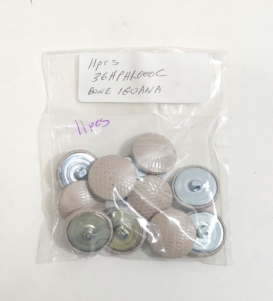 36 Line, Cowhide Leather Covered Buttons in Bone Iguana Print (11 PC.) Hopper Backing
