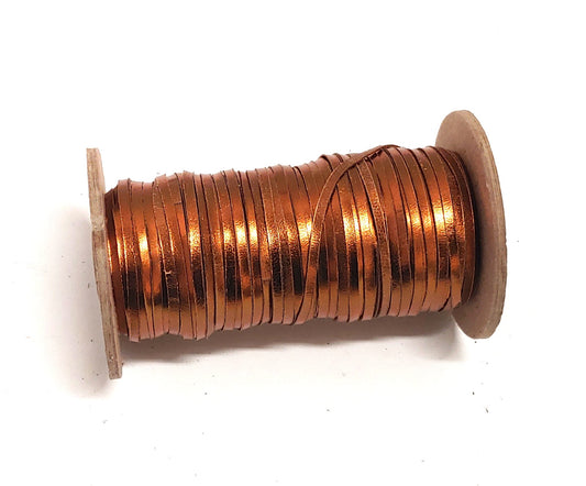 1/8" Flat, Genuine Kid Leather Lacing in Copper (10 YDS) 0125NKA Metallic