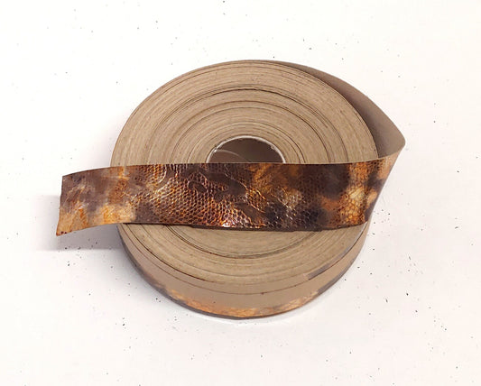 1- 1/4" Flat, Pig Suede Stripping, in Orange/Rust Snake Foil Print (3 YDS) 1250NPB trim tape; edge binding; leather tape