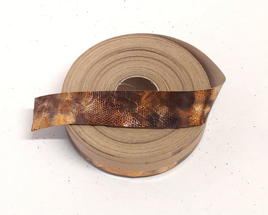 1- 1/2" Flat, Pig Suede Stripping, in Orange/Rust Snake Foil Print (3 YDS) 1500NPB trim tape; edge binding; leather tape