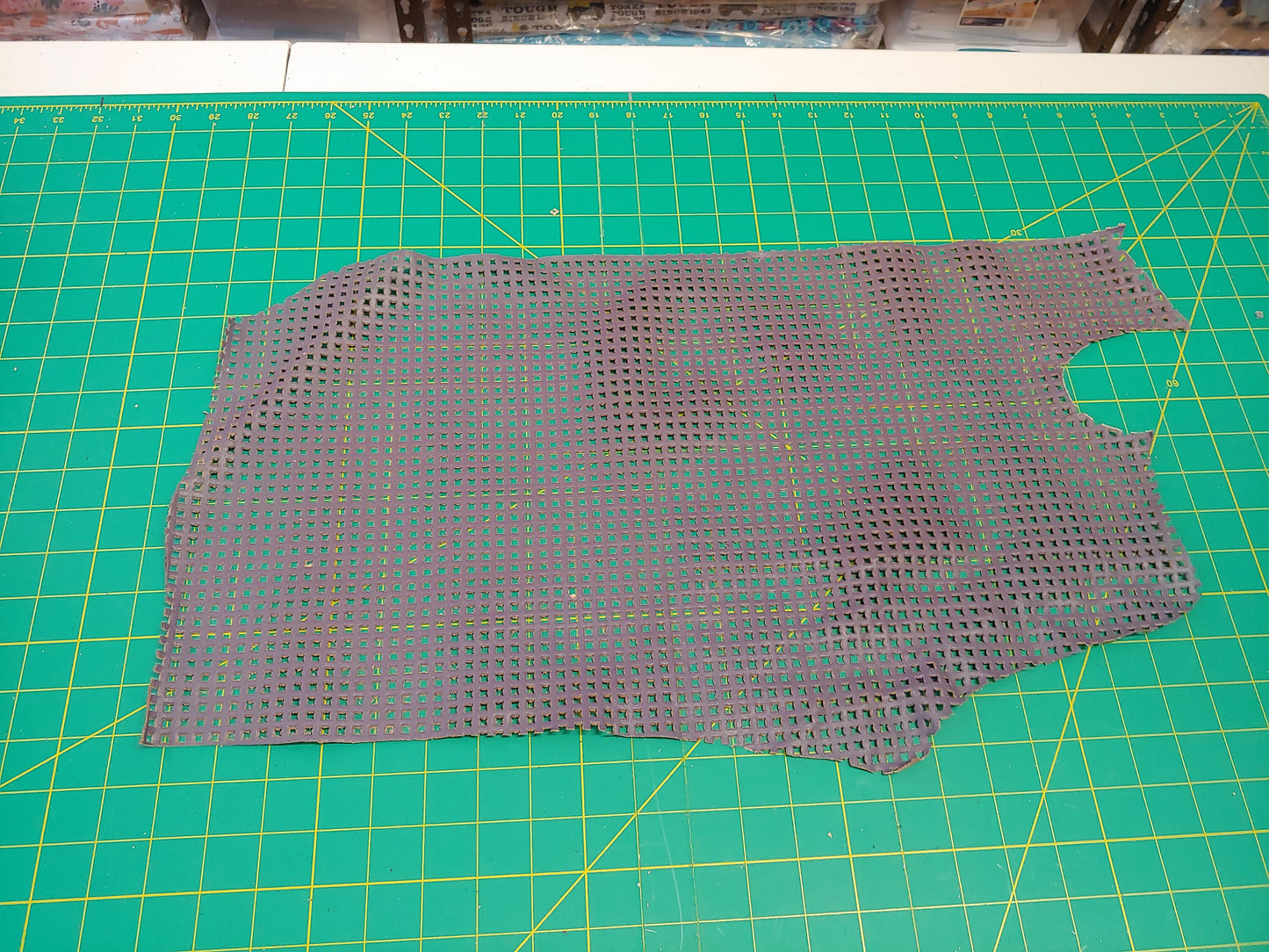 Perforated Cowhide Genuine Leather Piece 4P13 - Purple - leather scraps; eco friendly; scrapbooking; crafting 61 grams