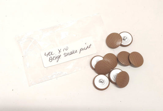 10 Cowhide Leather Covered Buttons 40 Line, 1" (25.5mm) Beige Snake Print