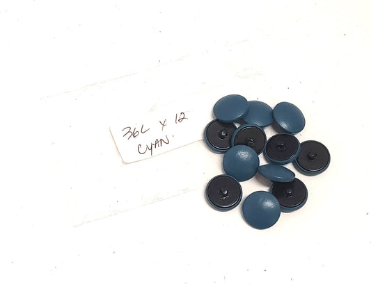 12 Cowhide Leather Covered Buttons 36 Line, Cyan Blue Cow, 7/8" (22mm)