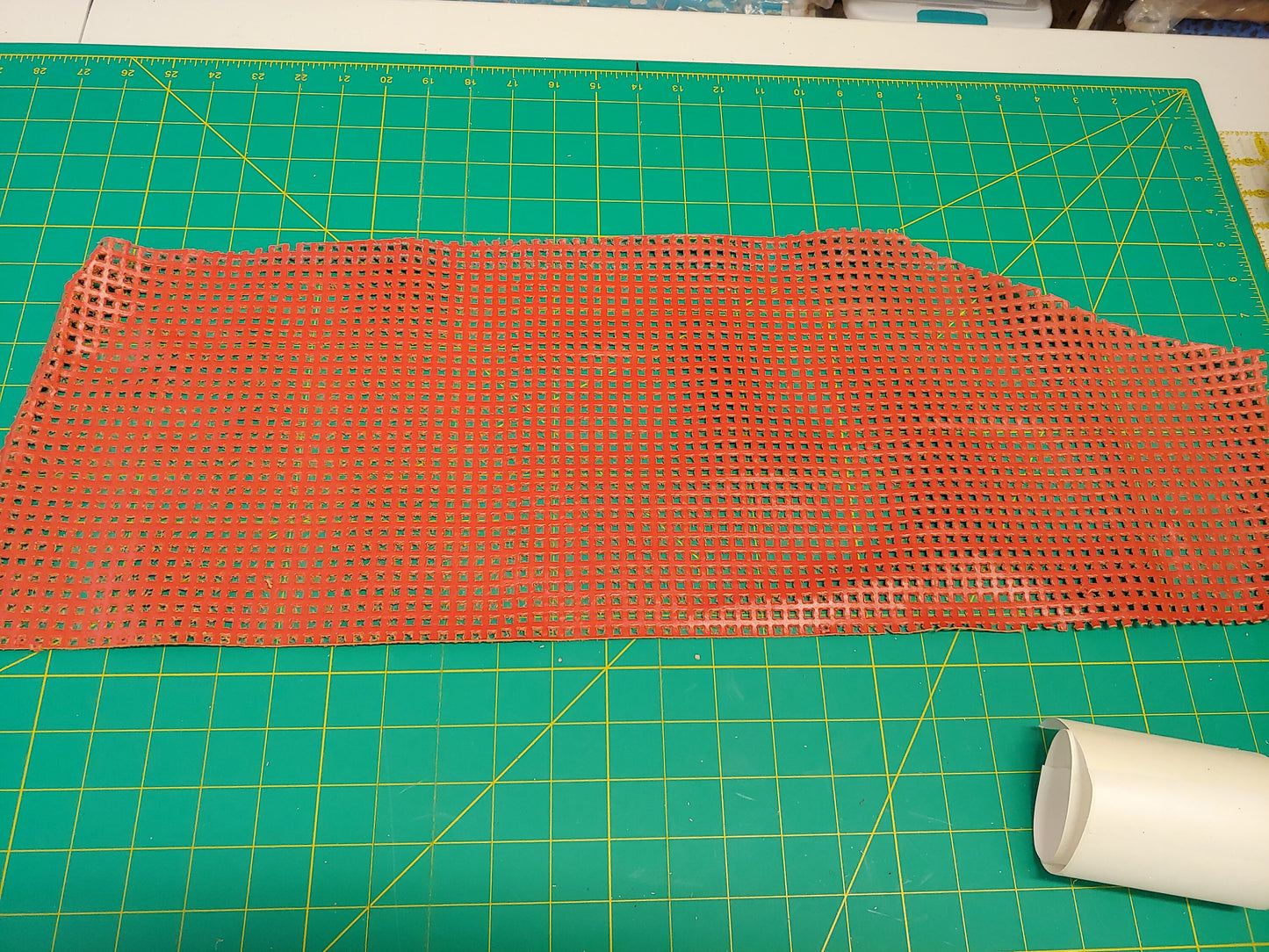 Perforated Cowhide Genuine Leather Piece 4P13 - Red - leather scraps; eco friendly; scrapbooking; crafting 47 grams