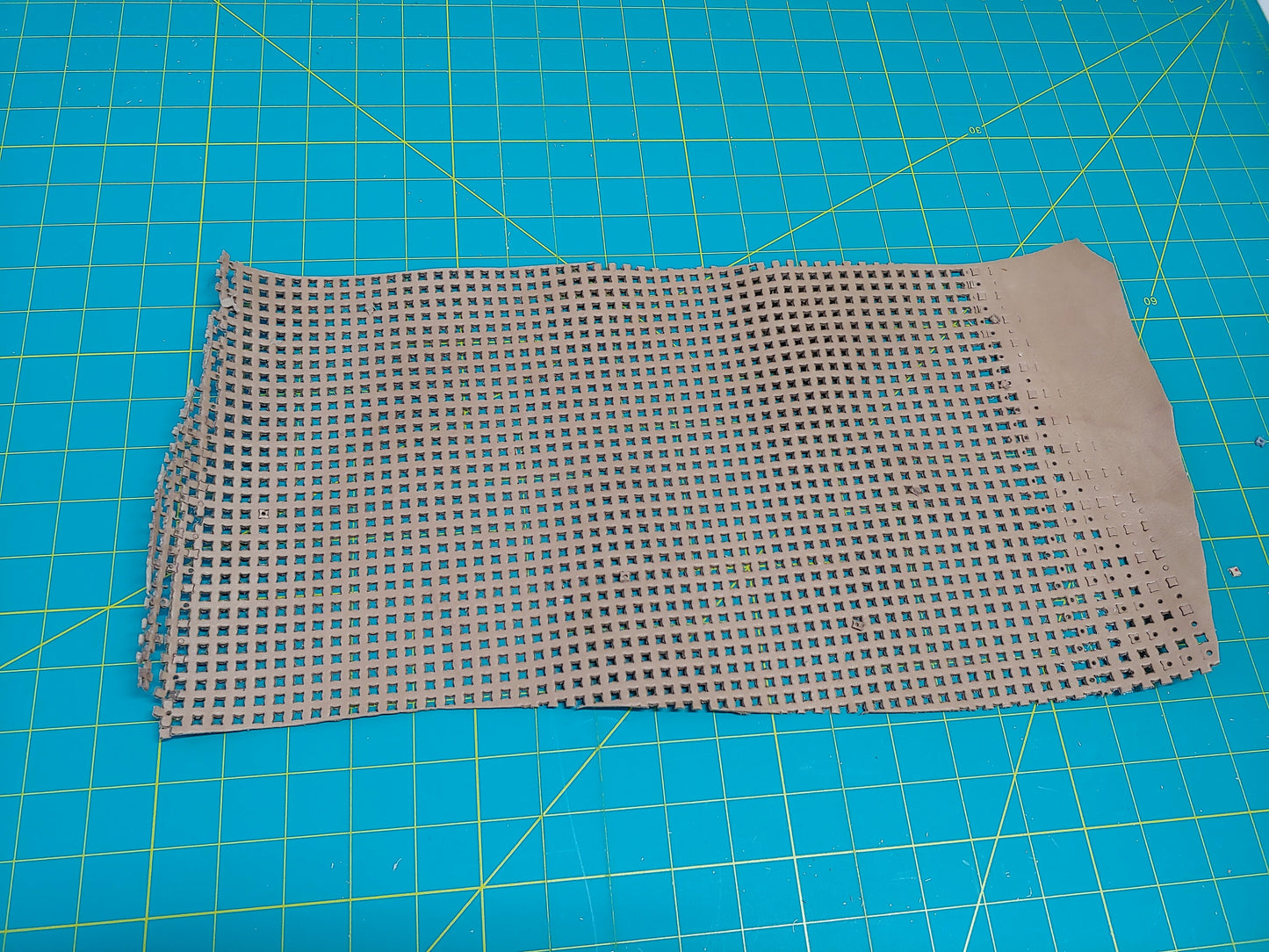 Perforated Cowhide Genuine Leather Piece 4P13 - Tan - leather scraps; eco friendly; scrapbooking; crafting 90 grams