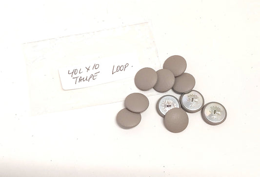 10 Cowhide Leather Covered Buttons 40 Line, 1" (25.5mm) Taupe Loop Back