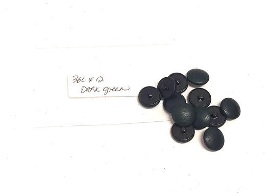 12 Cowhide Leather Covered Buttons 36 Line, Dark Green Cow, 7/8" (22mm)