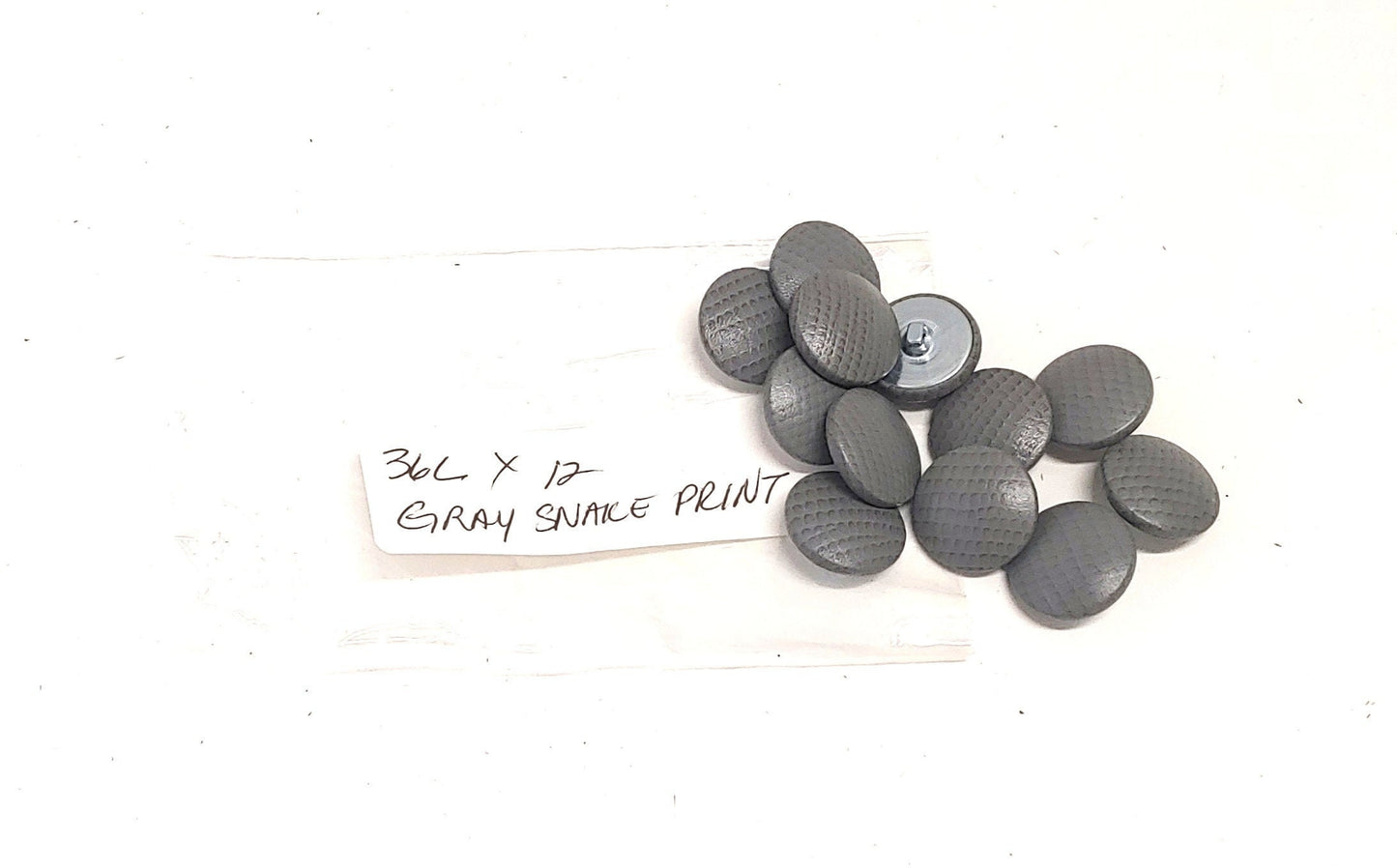 12 Cowhide Leather Covered Buttons 36 Line, Gray Snake Print Cow, 7/8" (22mm)