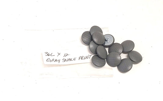 12 Cowhide Leather Covered Buttons 36 Line, Gray Snake Print Cow, 7/8" (22mm)