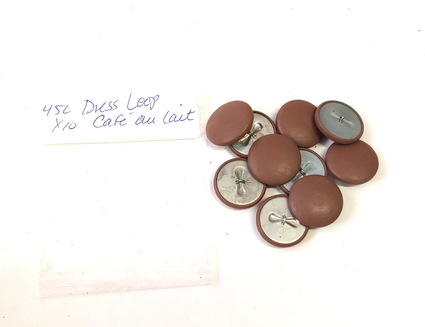 45 Line Cowhide Covered Dress Loop Back Buttons in Cafe au lait brown Leather 10PCS.