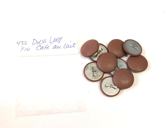 45 Line Cowhide Covered Dress Loop Back Buttons in Cafe au lait brown Leather 10PCS.