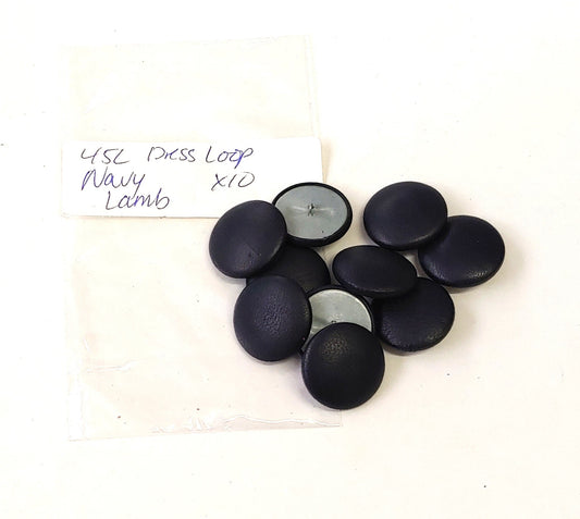 45 Line Lambskin Covered Dress Loop Back Buttons in Dark Navy Blue Lamb Leather 10PCS.