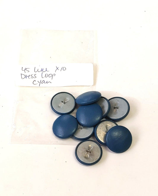 45 Line Cowhide Covered Dress Loop Back Buttons in Cyan Blue Leather 10PCS.
