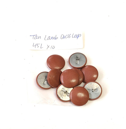 45 Line Lambskin Covered Dress Loop Back Buttons in Tan Lamb Leather 10PCS.