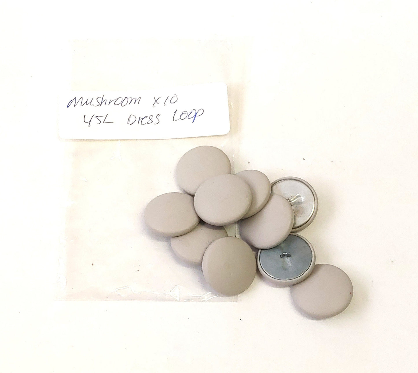 45 Line Cowhide Covered Dress Loop Back Buttons in Mushroom Leather 10PCS. Gray beige