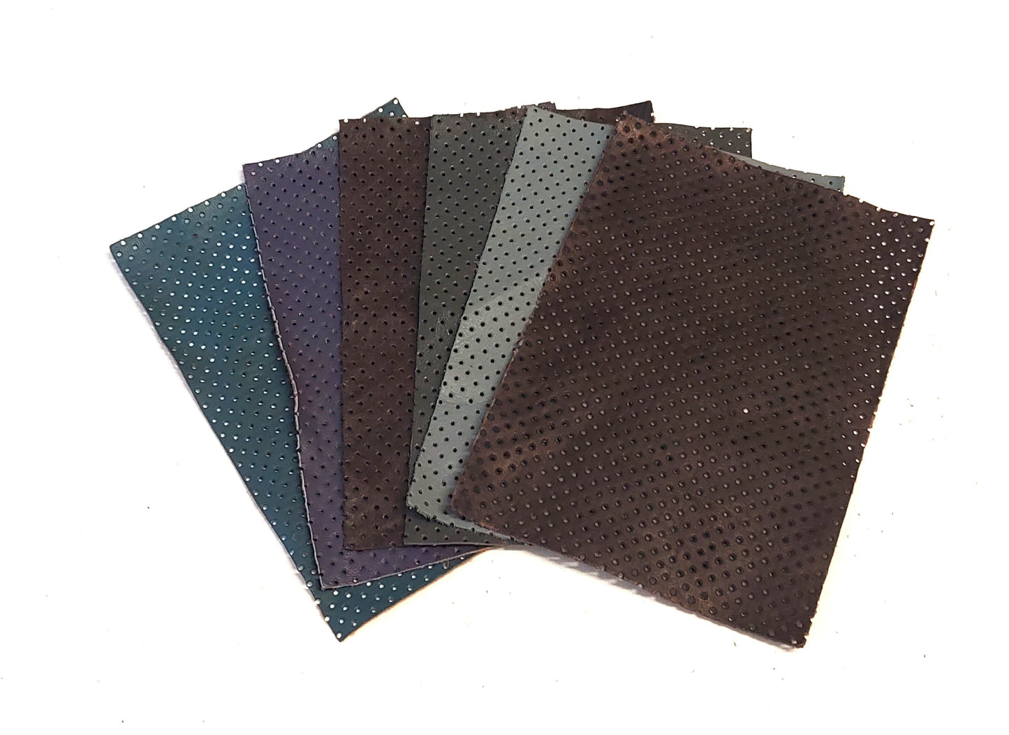 5"x7" Perforated Cowhide Leather Pieces in various colors -  3P1 leather scraps; eco friendly; scrapbooking; crafting